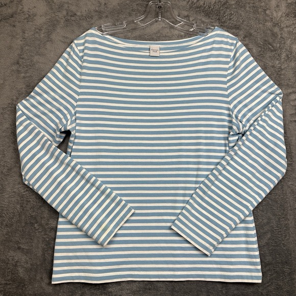 Garnet Hill Tops - Garnet Hill Top‎ Shirt Large Blue White Stripe Pima Cotton Boatneck Long Sleeve